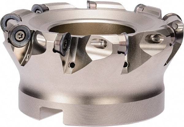 Kyocera - 63mm Cut Diam, 6mm Max Depth, 10.4mm Arbor Hole, 5 Inserts, RPGT 12, RPMT 12 Insert Style, Indexable Copy Face Mill - MRX Cutter Style, 15,500 Max RPM, 40mm High, Through Coolant, Series RAD-6 - Industrial Tool & Supply
