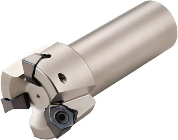 Kyocera - 3" Cut Diam, 0.315" Max Depth of Cut, 1-1/4" Shank Diam, 3.6" OAL, Indexable Square Shoulder End Mill - WNEU 080608EN-GL, WNMU 080608EN-GH, WNMU 080608EN-GM, WNMU 080608EN-SM Inserts, Weldon Shank, 90° Lead Angle, Through Coolant - Industrial Tool & Supply