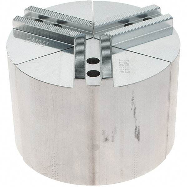 Abbott Workholding Products - 6" Max Chuck Capacity, 1.5mm x 60° Serrated Interface, Round Soft Lathe Chuck Jaw - 3 Jaw, Aluminum, 0.7874" Btw Mount Hole Ctrs, 6" Wide, 4" High, 10mm Fastener - Industrial Tool & Supply