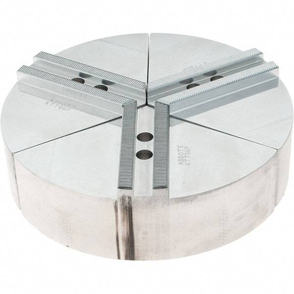 Abbott Workholding Products - 6" Max Chuck Capacity, 1.5mm x 60° Serrated Interface, Round Soft Lathe Chuck Jaw - 3 Jaw, Aluminum, 0.7874" Btw Mount Hole Ctrs, 8" Wide, 2" High, 10mm Fastener - Industrial Tool & Supply