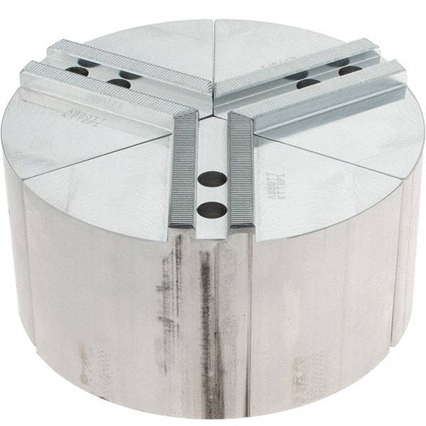 Abbott Workholding Products - 8" Max Chuck Capacity, 1.5mm x 60° Serrated Interface, Round Soft Lathe Chuck Jaw - 3 Jaw, Aluminum, 0.9843" Btw Mount Hole Ctrs, 8" Wide, 4" High, 12mm Fastener - Industrial Tool & Supply