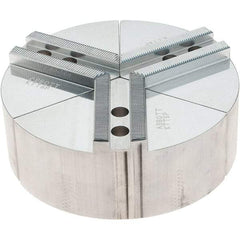 Abbott Workholding Products - 6" Max Chuck Capacity, 1.5mm x 60° Serrated Interface, Round Soft Lathe Chuck Jaw - 3 Jaw, Aluminum, 0.7874" Btw Mount Hole Ctrs, 6" Wide, 2" High, 10mm Fastener - Industrial Tool & Supply