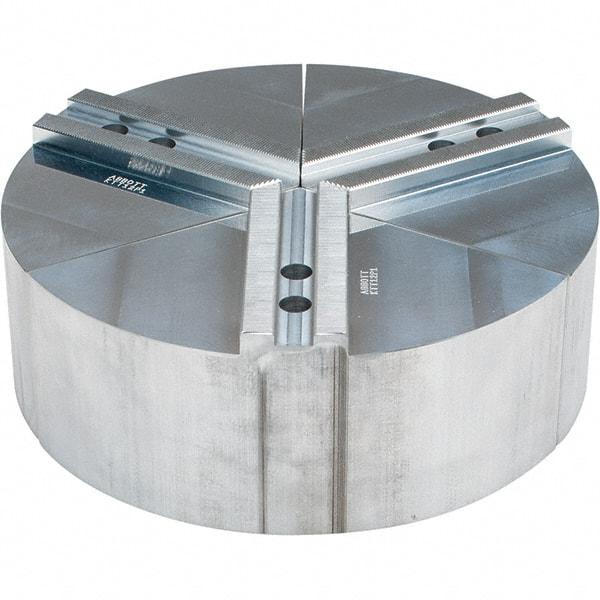 Abbott Workholding Products - 12" Max Chuck Capacity, 1.5mm x 60° Serrated Interface, Round Soft Lathe Chuck Jaw - 3 Jaw, Aluminum, 1.1811" Btw Mount Hole Ctrs, 12" Wide, 4" High, 14mm Fastener - Industrial Tool & Supply