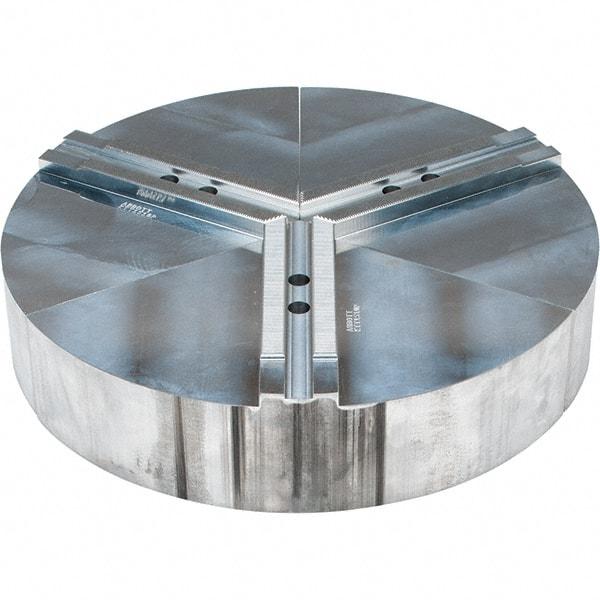 Abbott Workholding Products - 10" Max Chuck Capacity, 1.5mm x 60° Serrated Interface, Round Soft Lathe Chuck Jaw - 3 Jaw, Aluminum, 1.1811" Btw Mount Hole Ctrs, 15" Wide, 3" High, 12mm Fastener - Industrial Tool & Supply