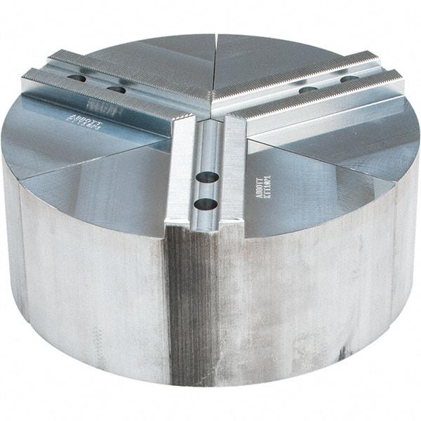 Abbott Workholding Products - 10" Max Chuck Capacity, 1.5mm x 60° Serrated Interface, Round Soft Lathe Chuck Jaw - 3 Jaw, Aluminum, 1.1811" Btw Mount Hole Ctrs, 10" Wide, 4" High, 12mm Fastener - Industrial Tool & Supply