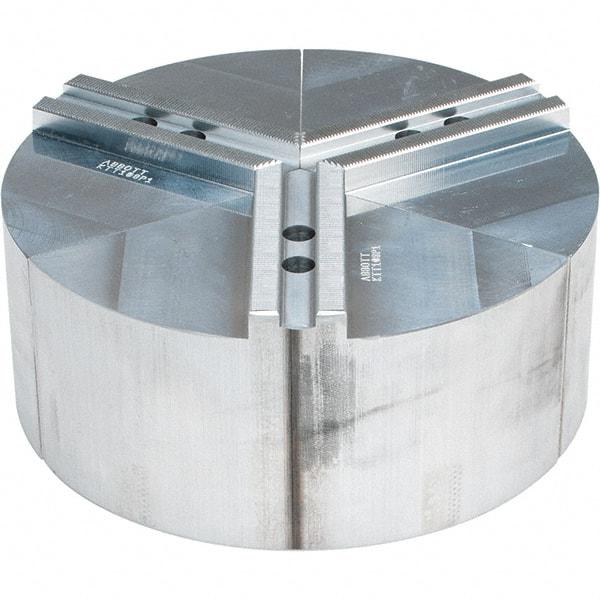 Abbott Workholding Products - 8" Max Chuck Capacity, 1.5mm x 60° Serrated Interface, Round Soft Lathe Chuck Jaw - 3 Jaw, Aluminum, 0.9843" Btw Mount Hole Ctrs, 10" Wide, 4" High, 12mm Fastener - Industrial Tool & Supply