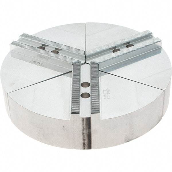 Abbott Workholding Products - 8" Max Chuck Capacity, 1.5mm x 60° Serrated Interface, Round Soft Lathe Chuck Jaw - 3 Jaw, Aluminum, 0.9843" Btw Mount Hole Ctrs, 10" Wide, 2" High, 12mm Fastener - Industrial Tool & Supply