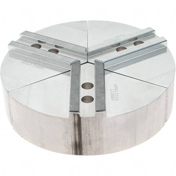 Abbott Workholding Products - 8" Max Chuck Capacity, 1.5mm x 60° Serrated Interface, Round Soft Lathe Chuck Jaw - 3 Jaw, Aluminum, 0.9843" Btw Mount Hole Ctrs, 8" Wide, 2" High, 12mm Fastener - Industrial Tool & Supply