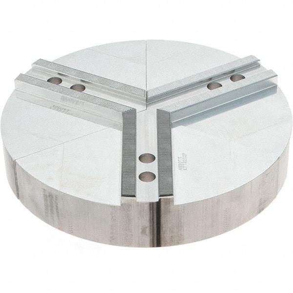 Abbott Workholding Products - 12" Max Chuck Capacity, 1.5mm x 60° Serrated Interface, Round Soft Lathe Chuck Jaw - 3 Jaw, Aluminum, 1.1811" Btw Mount Hole Ctrs, 12" Wide, 2" High, 16mm Fastener - Industrial Tool & Supply