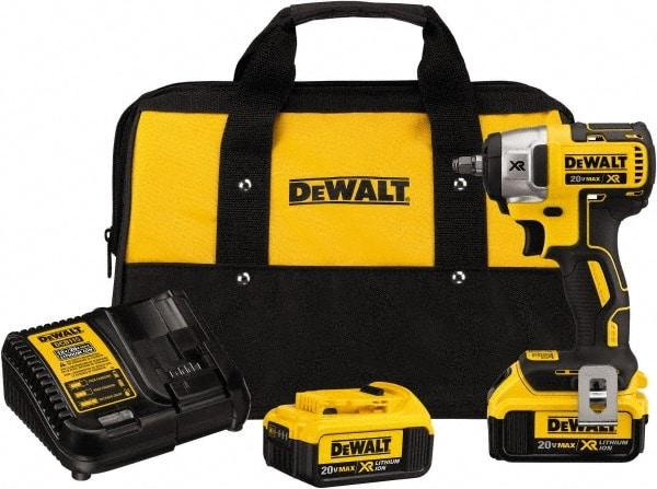DeWALT - 3/8" Drive 20 Volt Mid-Handle Cordless Impact Wrench & Ratchet - 2,800 RPM, 0 to 3,200 BPM, 150 Ft/Lb Torque, 2 Lithium-Ion Batteries Included - Industrial Tool & Supply