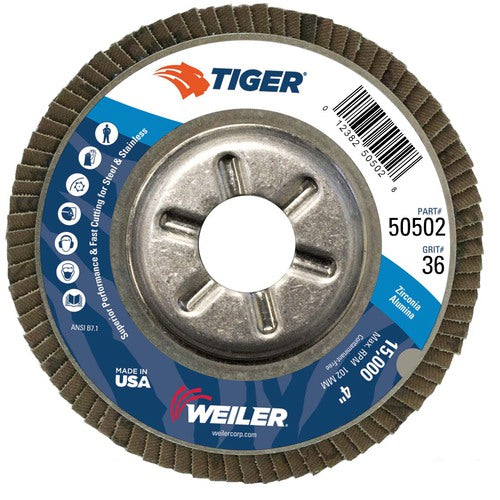 4″ Tiger Disc Abrasive Flap Disc, Angled, Alum. Backing, 36Z, 5/8″ Arbor Hole - Industrial Tool & Supply