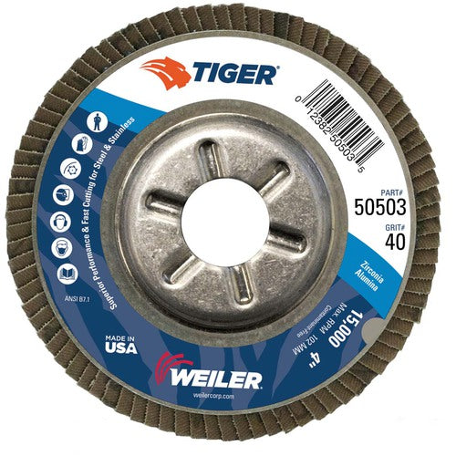 4″ Tiger Disc Abrasive Flap Disc, Angled, Alum. Backing, 40Z, 5/8″ Arbor Hole - Industrial Tool & Supply