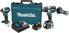 Makita - 18 Volt Cordless Tool Combination Kit - Includes 1/2" Hammer Drill & 1/4" Impact Driver, Lithium-Ion Battery Included - Industrial Tool & Supply