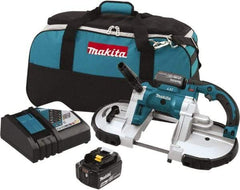 Makita - 18 Volt, 44-7/8" Blade, 530 SFPM Cordless Portable Bandsaw - 4-3/4" (Round) & 4-3/4 x 4-3/4" (Rectangle) Cutting Capacity, Lithium-Ion Battery Included - Industrial Tool & Supply