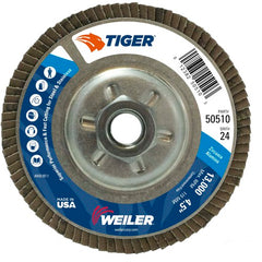 4-1/2″ Tiger Disc Abrasive Flap Disc, Angled, Alum. Backing, 24Z, 5/8″-11 UNC Nut - Industrial Tool & Supply