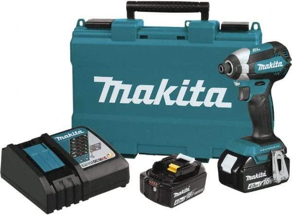 Makita - 18 Volt, 1/2" Drive, 20 Ft/Lb Torque, Cordless Impact Driver - Pistol Grip Handle, 3600 RPM, 2 Lithium-Ion Batteries Included - Industrial Tool & Supply