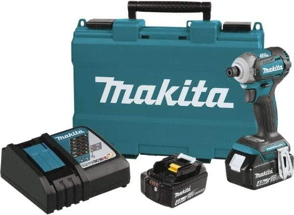 Makita - 18 Volt, 1/2" Drive, 20 Ft/Lb Torque, Cordless Impact Driver - Pistol Grip Handle, 3600 RPM, 2 Lithium-Ion Batteries Included - Industrial Tool & Supply