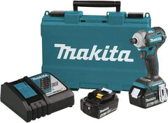 Makita - 18 Volt, 1/2" Drive, 20 Ft/Lb Torque, Cordless Impact Driver - Pistol Grip Handle, 3600 RPM, 2 Lithium-Ion Batteries Included - Industrial Tool & Supply