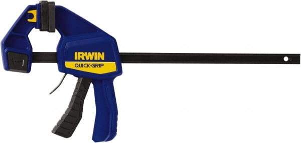 Irwin - 12" Capacity, 3-3/16" Throat Depth Carbon Steel Bar Clamp - 300 Lb Clamping Pressure, 19-1/4" OAL, 492.13mm Max Spread - Industrial Tool & Supply
