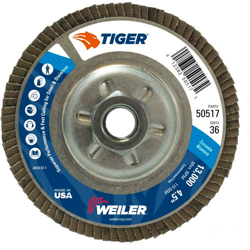 4-1/2 TIGER FLAP DISC 36Z 5/8-11 UN - Industrial Tool & Supply