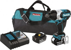 Makita - 3/4" Drive 18 Volt Pistol Grip Cordless Impact Wrench & Ratchet - 1,850 RPM, 780 Ft/Lb Torque, 2 Lithium-Ion Batteries Included - Industrial Tool & Supply
