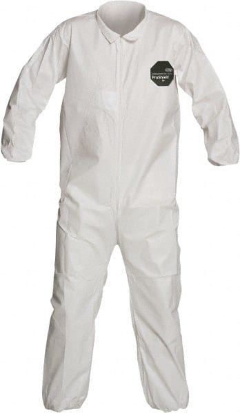 Disposable Coveralls: Size Small, 1.5 oz, SMS, Zipper Closure White, Serged Seam, Elastic Cuff, Elastic Ankle, ISO Non-Cleanroom Class