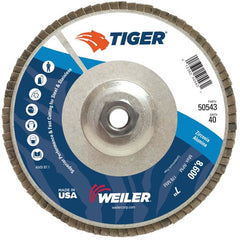 7″ Tiger Disc Abrasive Flap Disc, Angled, Alum. Backing, 40Z, 5/8″-11 UNC Nut - Industrial Tool & Supply
