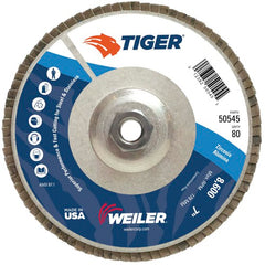 7″ Tiger Disc Abrasive Flap Disc, Angled, Alum. Backing, 80Z, 5/8″-11 UNC Nut - Industrial Tool & Supply