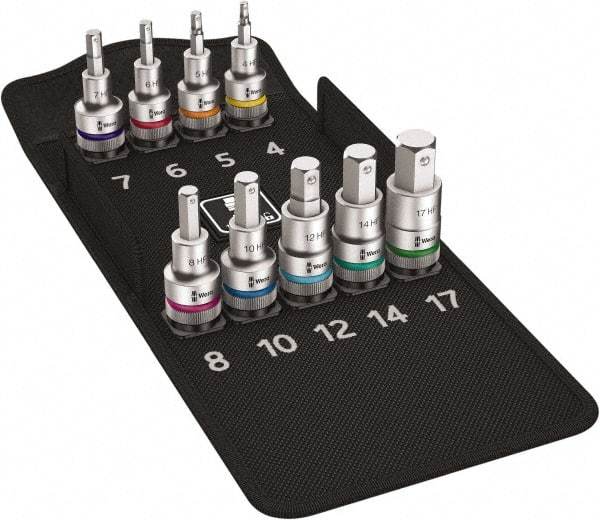 Wera - 10 Piece 1/2" Drive Metric Hex Bit Socket Set - 10 to 19mm Hex - Industrial Tool & Supply