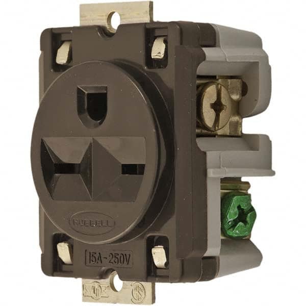Hubbell Wiring Device-Kellems - 250 VAC 15A NEMA 6-15R Industrial Grade Brown Straight Blade Single Receptacle - Industrial Tool & Supply