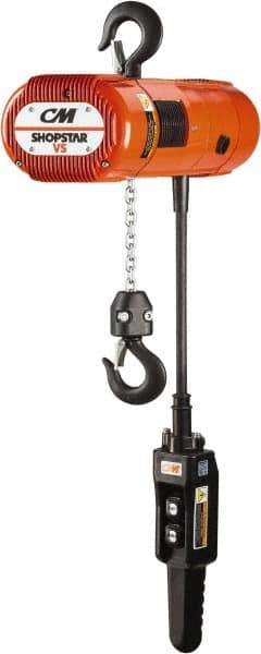 CM - 1,100 Lb Capacity, 0 to 13 FPM Lift Speed, Electric Chain Hoist - 10' Max Lift, 11.94" Min Headroom, 2 Chains - Industrial Tool & Supply