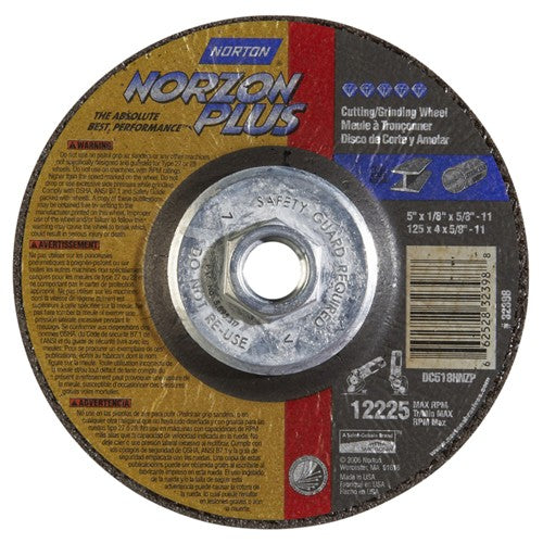 5″ × 1/8″ × 5/8″ NorZon Plus Non-Woven Depressed Center Wheel Type 27 - Industrial Tool & Supply