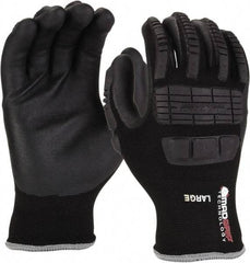 PRO-SAFE - Size L (9) Nitrile Coated Nylon/Nitrile Work Gloves - Palm & Fingers Coated, Slip-On Cuff, Black, Paired - Industrial Tool & Supply