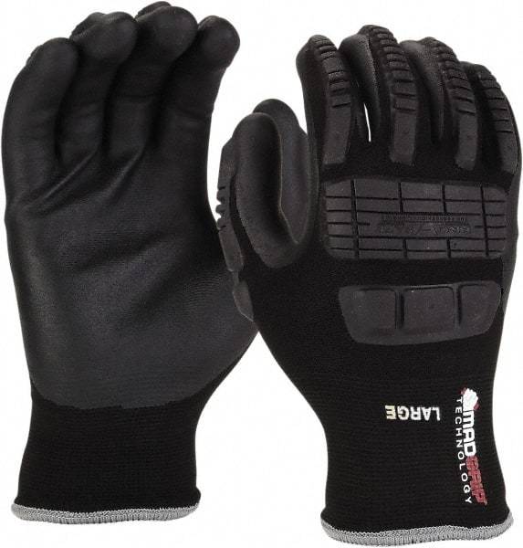 PRO-SAFE - Size M (8) Nitrile Coated Nylon/Nitrile Work Gloves - Palm & Fingers Coated, Slip-On Cuff, Black, Paired - Industrial Tool & Supply