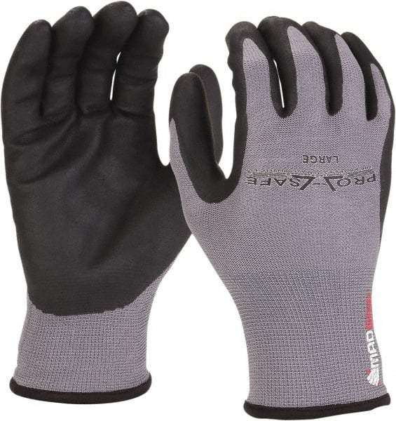 PRO-SAFE - Size M (8) Nitrile Coated Nylon/Nitrile Work Gloves - Palm & Fingers Coated, Slip-On Cuff, Black/Gray, Paired - Industrial Tool & Supply