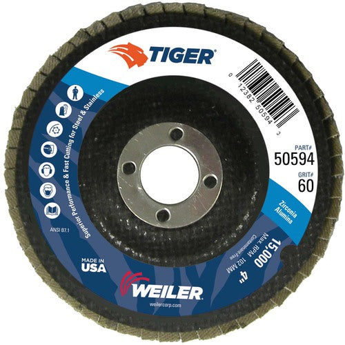 4″ Tiger Disc Abrasive Flap Disc, Angled, Phenolic Backing, 60Z, 5/8″ Arbor Hole - Industrial Tool & Supply