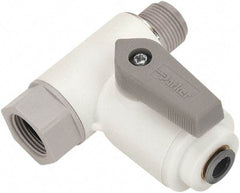 Parker - 3/8 x 3/8" Pipe, Full Port, Polypropylene Valve Angle Stop Ball Valve - Bi-Directional, Push-to-Connect x MNPT x FNPT Ends, Wedge Handle, 150 WOG - Industrial Tool & Supply