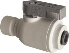 Parker - 1/4" Pipe, Full Port, Polypropylene Valve Union Connector Ball Valve - Bi-Directional, Push-to-Connect x Push-to-Connect Ends, Wedge Handle, 150 WOG - Industrial Tool & Supply
