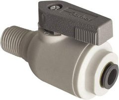 Parker - 1/4" Pipe, Full Port, Polypropylene Valve Male Connector Ball Valve - Bi-Directional, MNPT x Push-to-Connect Ends, Wedge Handle, 150 WOG - Industrial Tool & Supply