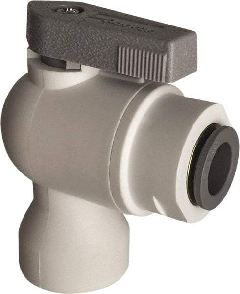 Parker - 1/8" Pipe, Full Port, Polypropylene Valve Female Elbow Ball Valve - Bi-Directional, Push-to-Connect x FNPT Ends, Wedge Handle, 150 WOG - Industrial Tool & Supply