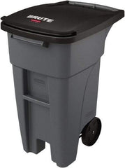 Rubbermaid - 32 Gal Gray Rectangle Trash Can - Plastic, None Graphic, 37.16" High x 20.62" Wide, Lid Included - Industrial Tool & Supply