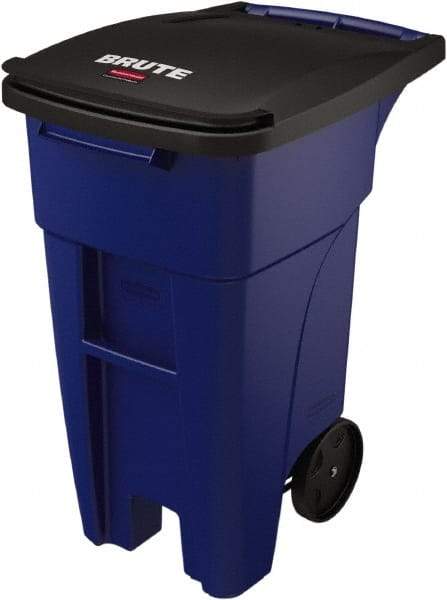 Rubbermaid - 32 Gal Blue Rectangle Trash Can - Plastic, None Graphic, 37.16" High x 20.62" Wide, Lid Included - Industrial Tool & Supply