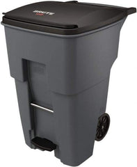 Rubbermaid - 95 Gal Gray Rectangle Trash Can - Plastic, None Graphic, 46.02" High x 28.6" Wide, Lid Included - Industrial Tool & Supply