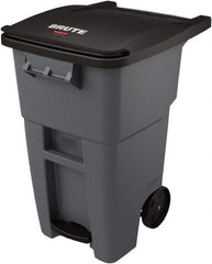 Rubbermaid - 50 Gal Gray Rectangle Trash Can - Plastic, None Graphic, 39.58" High x 24" Wide, Lid Included - Industrial Tool & Supply