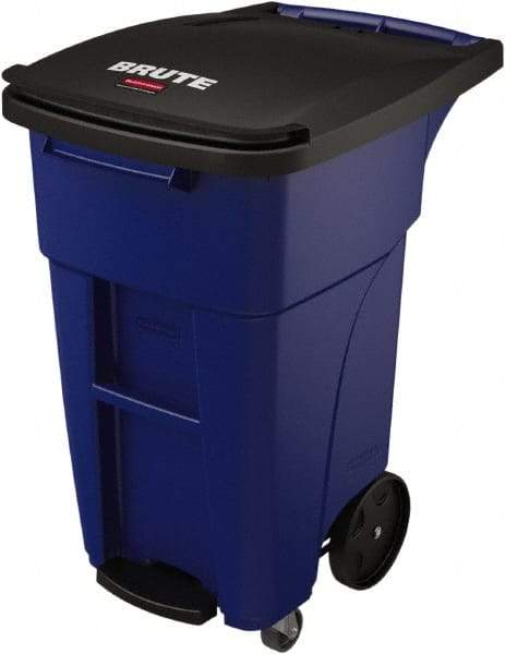 Rubbermaid - 32 Gal Blue Rectangle Trash Can - Plastic, None Graphic, 37.16" High x 20.62" Wide, Lid Included - Industrial Tool & Supply