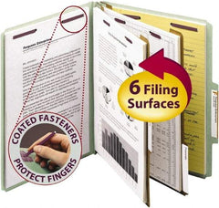 SMEAD - 8-1/2 x 11", Letter Size, Gray/Green, Classification Folders with Top Tab Fastener - 25 Point Stock, Right of Center Tab Cut Location - Industrial Tool & Supply