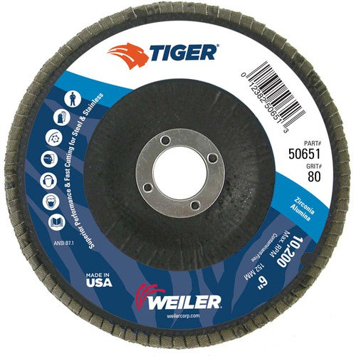 6″ Tiger Disc Abrasive Flap Disc, Angled, Phenolic Backing, 80Z, 7/8″ Arbor Hole - Industrial Tool & Supply