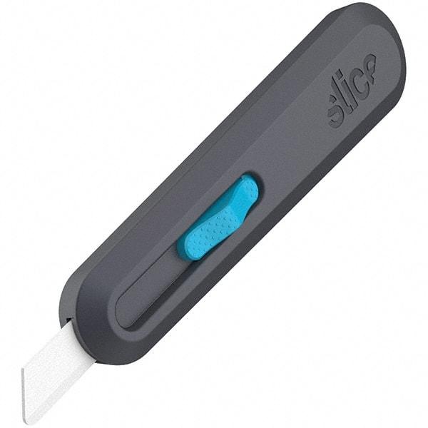 Slice - Nonsparking Ambidextrous Retractable Blade Utility Knife - 2-9/16" Blade Length, Black & Blue, Ceramic Blade, Glass Filled Nylon & Steel Handle - Industrial Tool & Supply