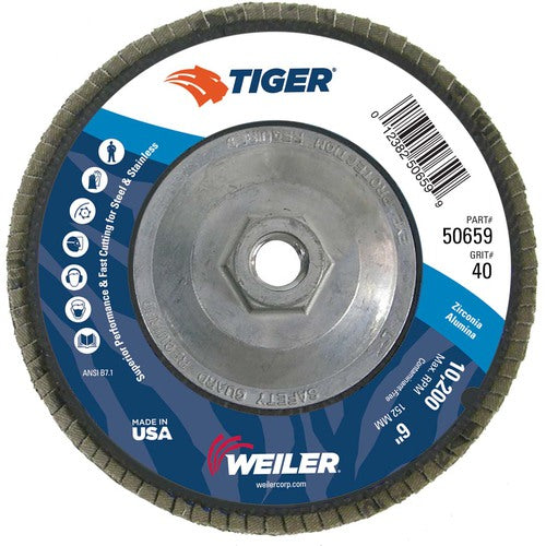 6″ Tiger Disc Abrasive Flap Disc, Angled, Phenolic Backing, 40Z, 5/8″-11 UNC Nut - Industrial Tool & Supply