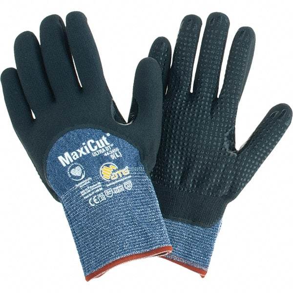 ATG - Size L, ANSI Cut Lvl A3, Cut Resistant Gloves - Palm, Fingers & Knuckles Coated, Blue/Black - Industrial Tool & Supply